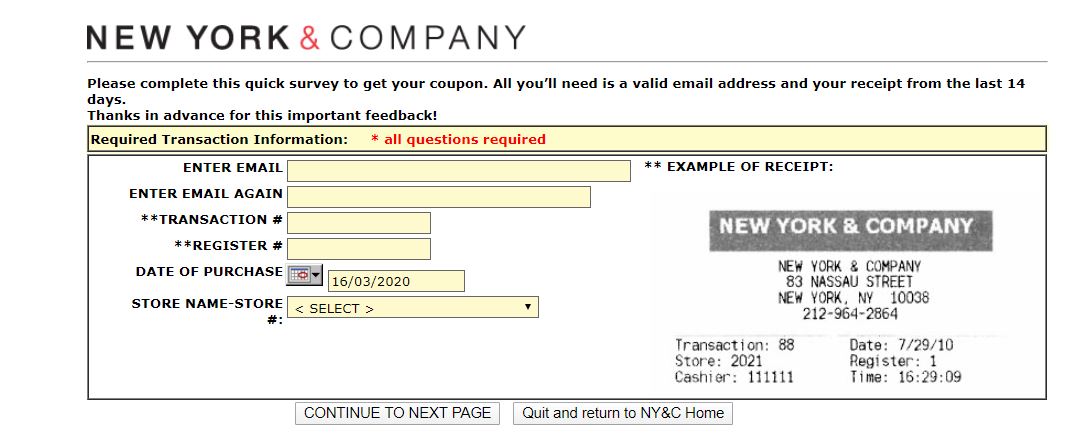 New york and company survey step