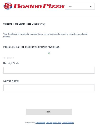 Boston Pizza Online Survey