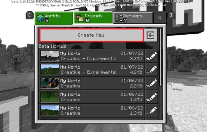 Create New world in MC Beta