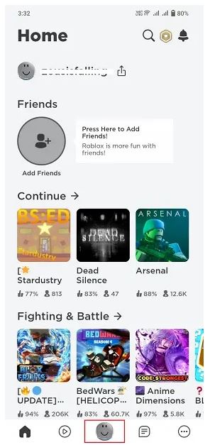 Roblox Android Home Page