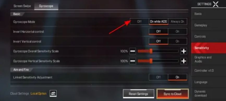 Gyroscope in Apex Legends Mobile