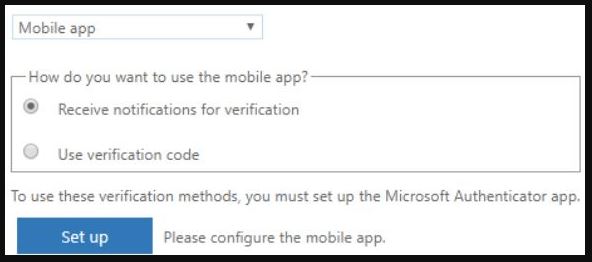 setup multi factor authentication through mobile app